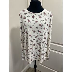 Croft & Barrow Women's M Long Sleeve White Cardinal Print Top Casual